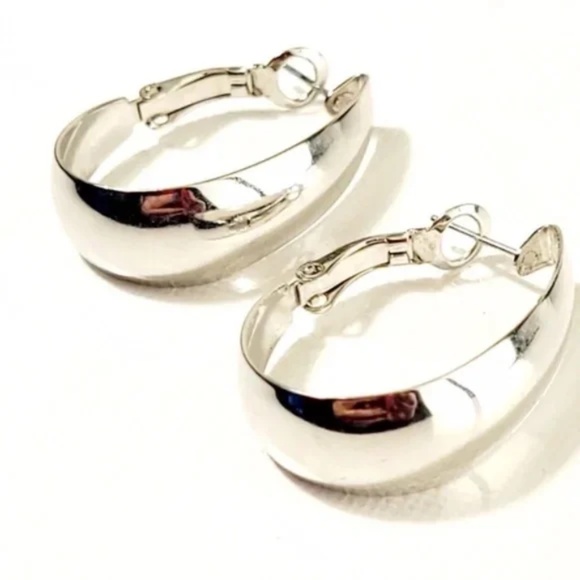 3/$25 Silvertone Wide Wall Teardrop Hoops - Picture 3 of 8